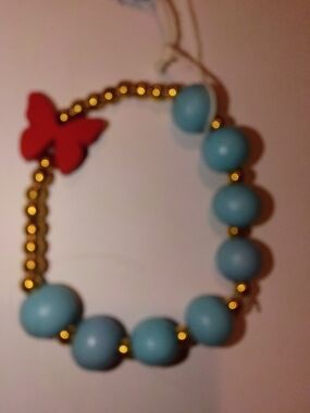 Kids Blue Beaded Bracelet with Red Butterfly Charm